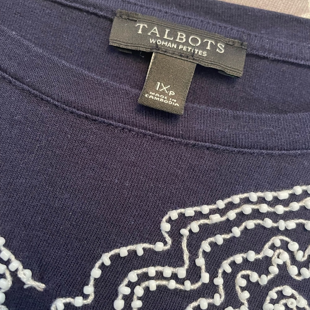 NWOT Talbots Luxury Modal Embroidered Short Sleeve Top Navy Blue, Size 1X Petite - Picture 4 of 6